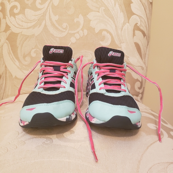 Asics Shoes - Asics light blue, hot pink and fun tread sneakers